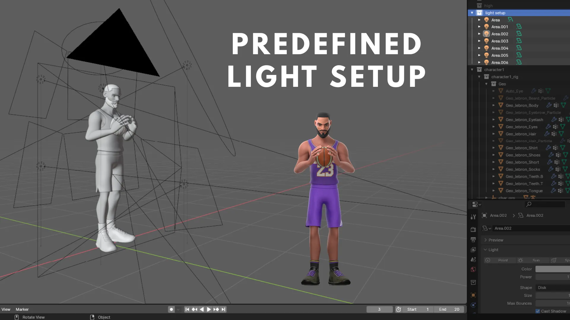 Predefined Blender light setup included with the Cartoon NBA Basketball Player model