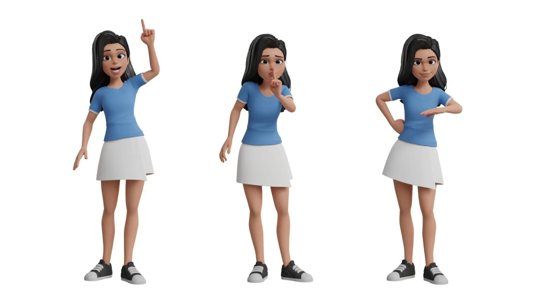 Cartoon White Woman Teen 3D model full body render