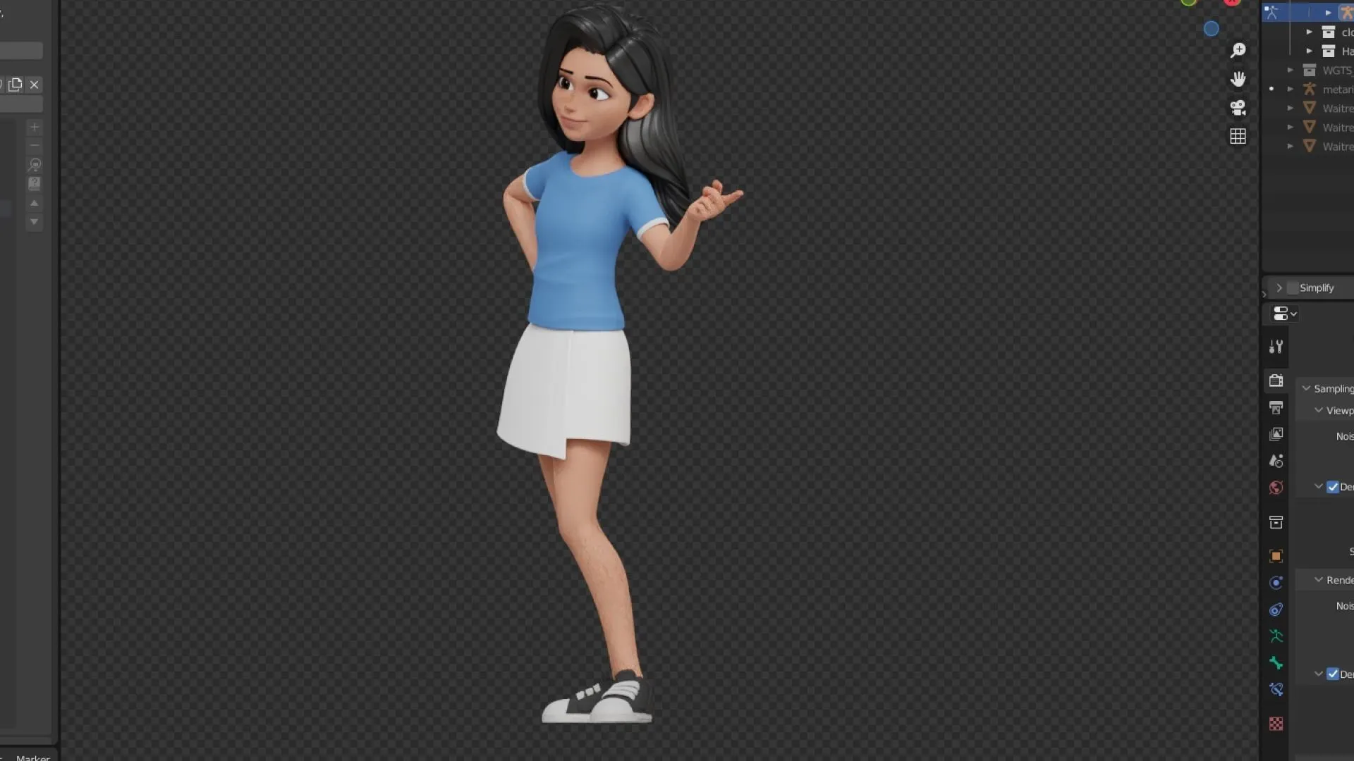 Cartoon White Woman Teen character 3D model side view