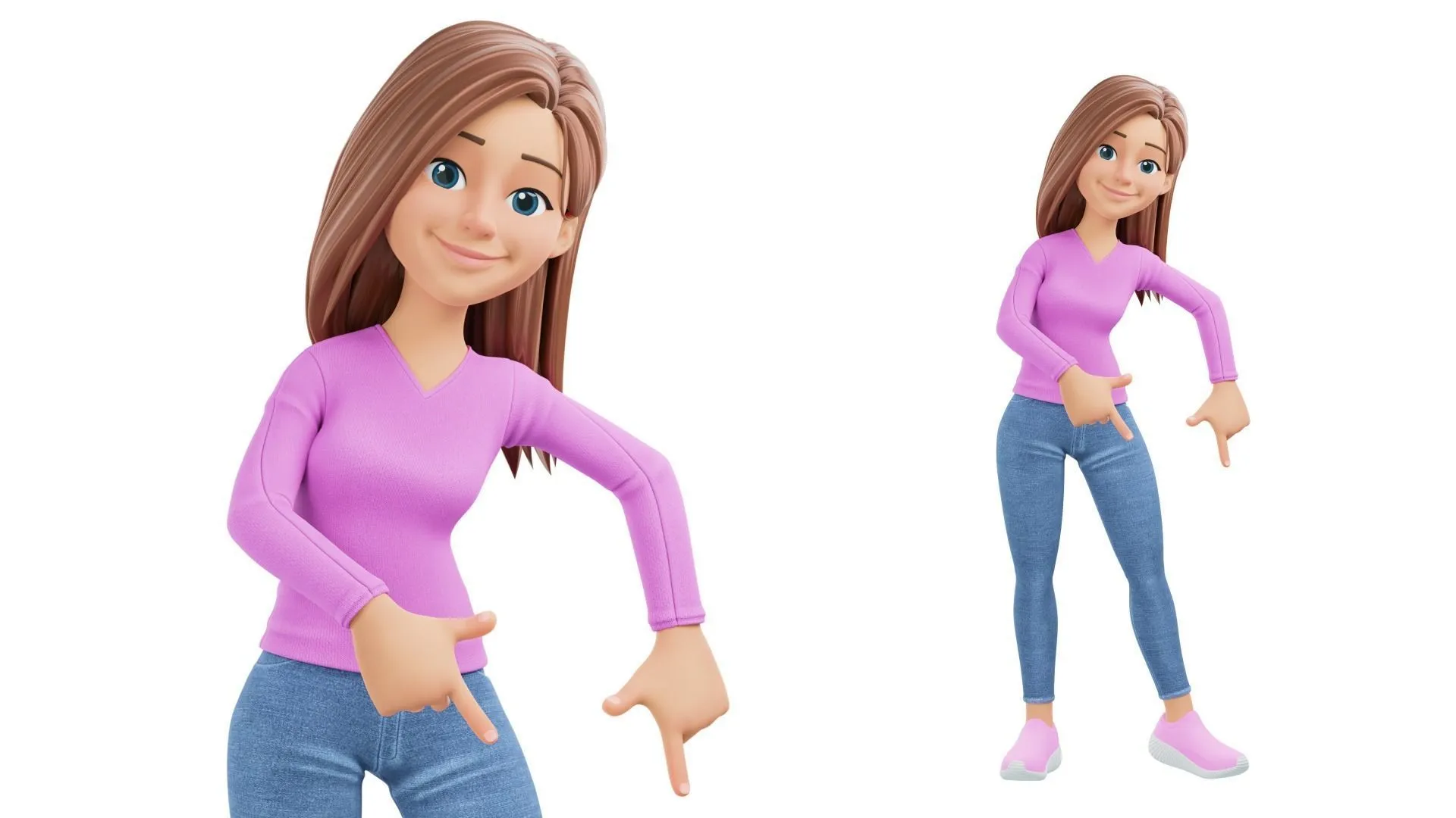 Stylized cartoon woman rigged 3D character showcase 1