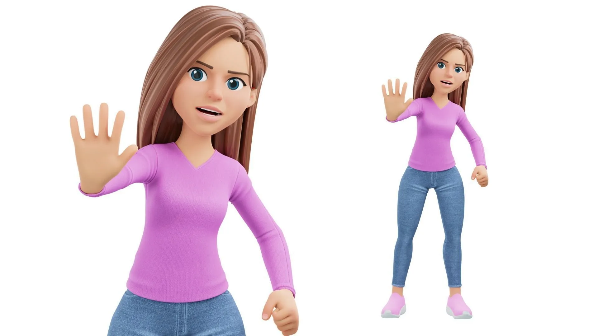 Stylized cartoon woman rigged 3D character showcase 2