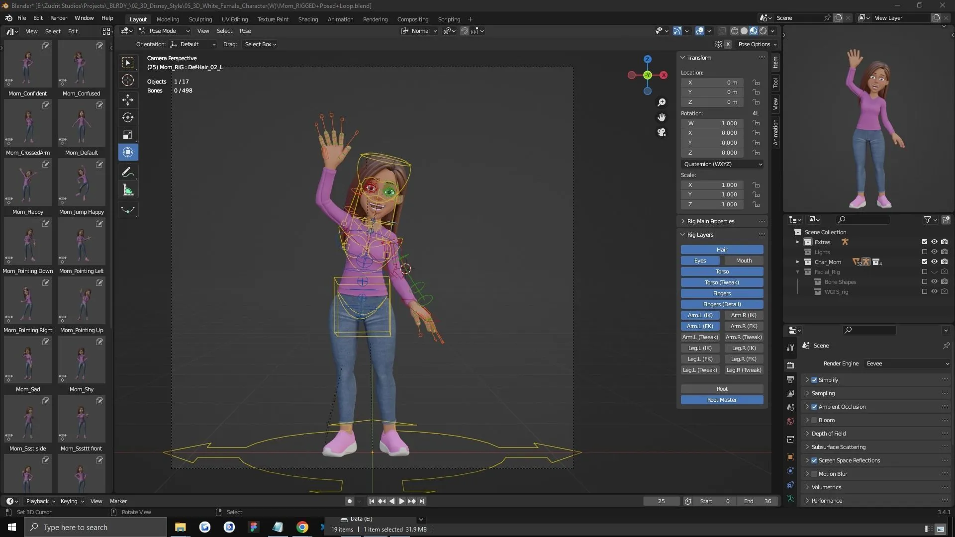 Cartoon Woman Rigged for product design
