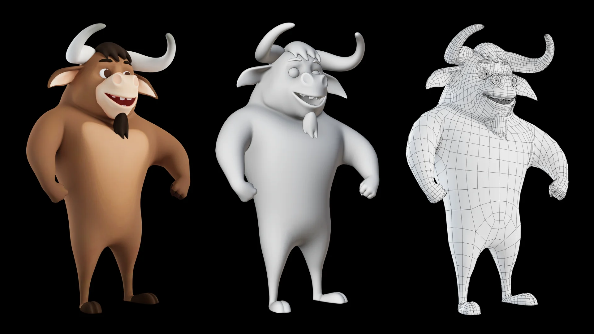 Stylized bull mascot 3D character showcase 2