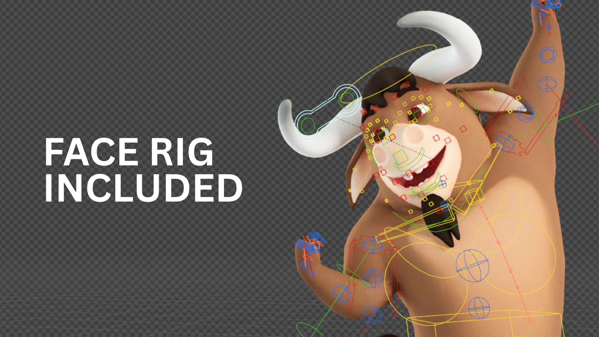 Cartoon Bull Mascot - Rigged 3D Character in Blender with face rig