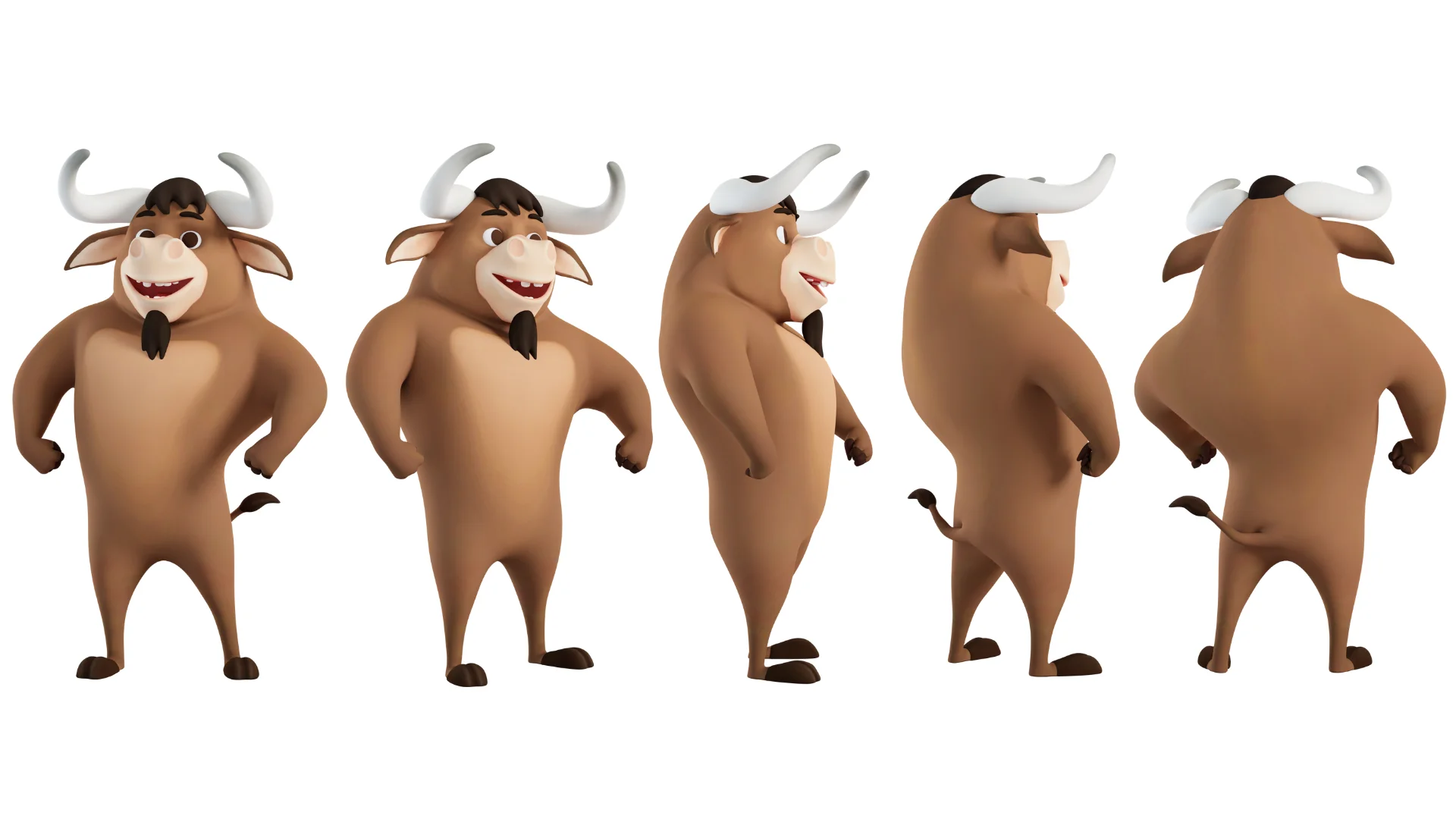 Stylized bull mascot 3D character rendered showcase