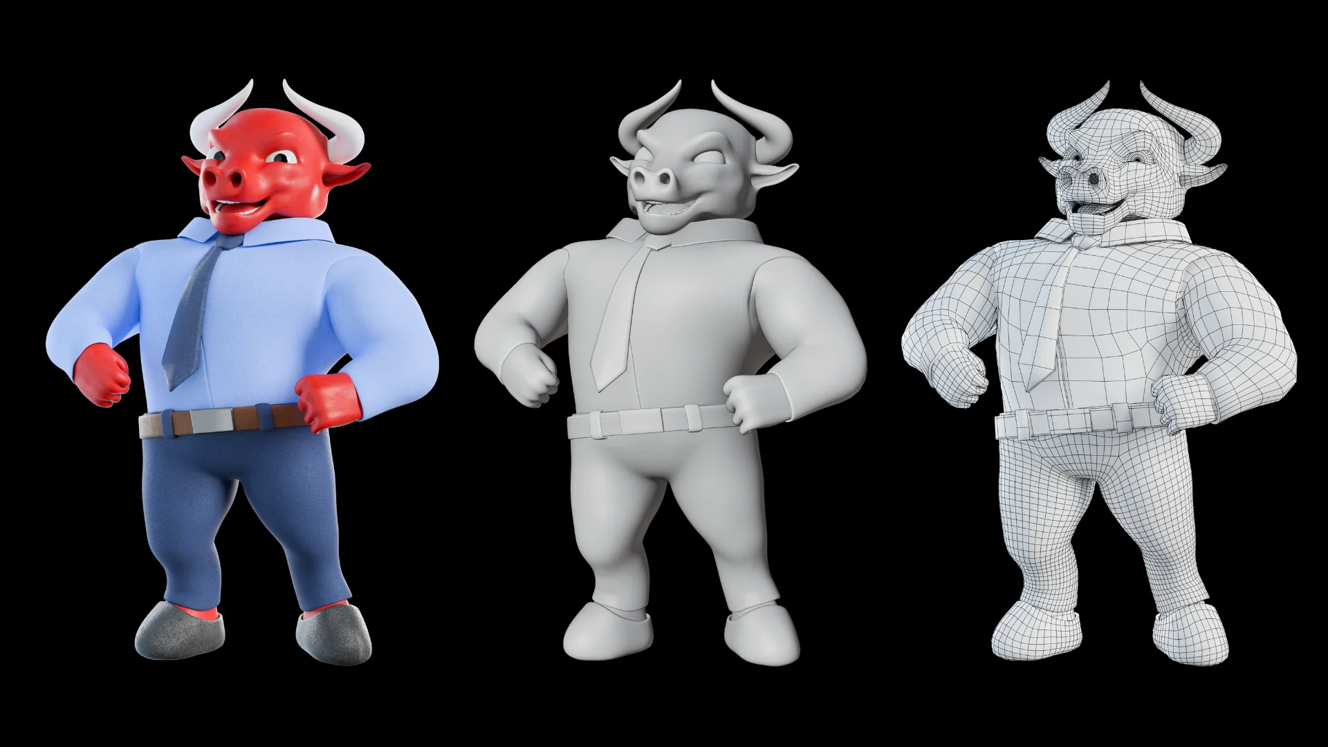 Professional business bull mascot 3D character showcase 1