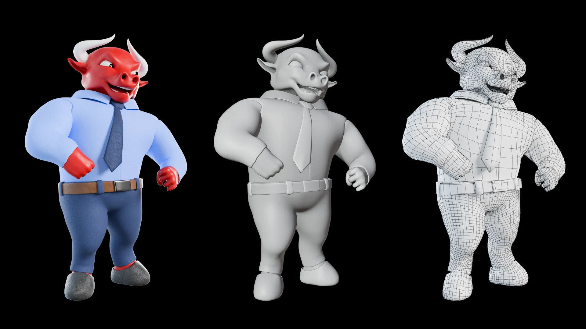Professional business bull mascot 3D character showcase 2