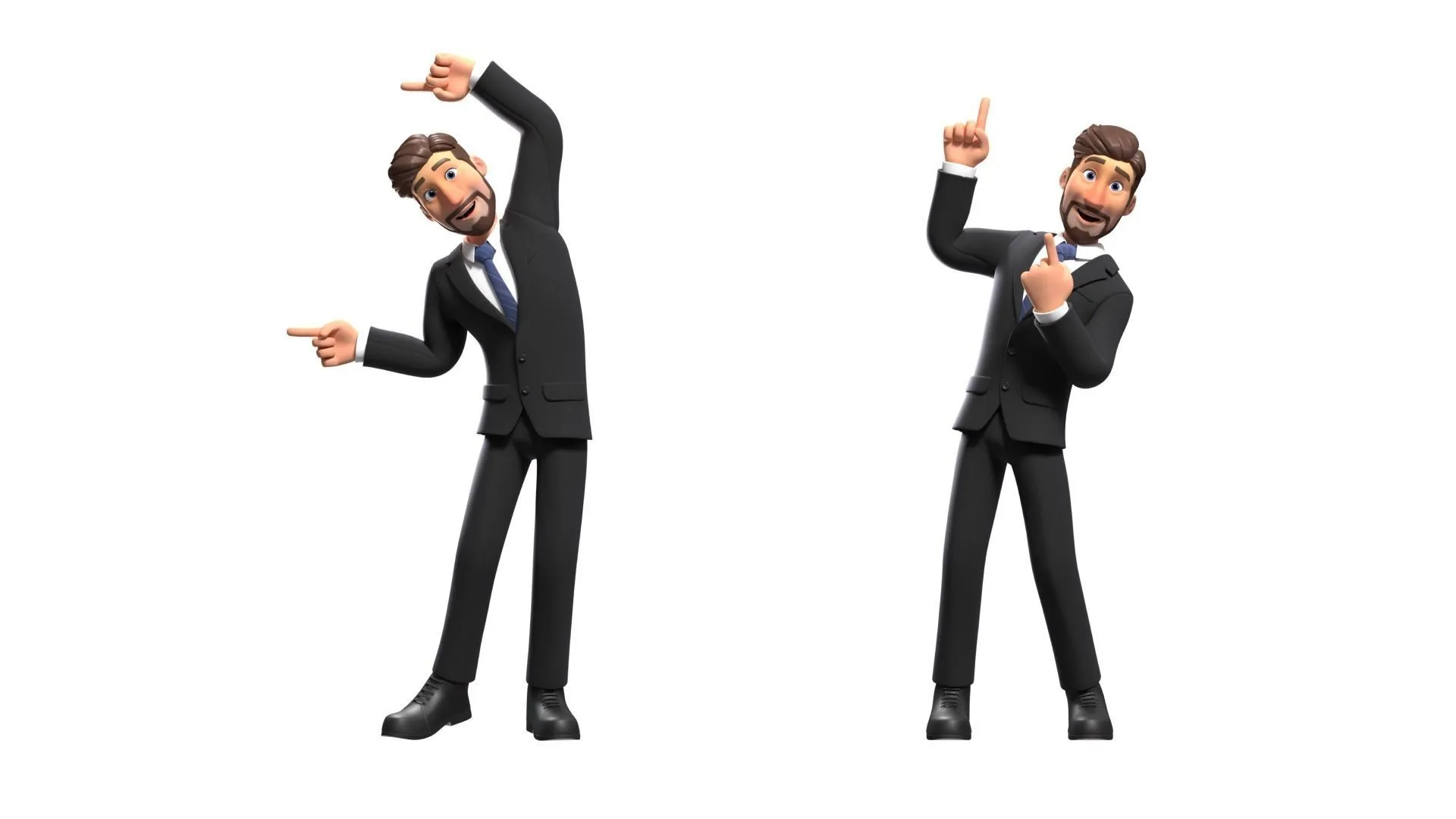 Cartoon Business Man Character rigged 3D character in different pose