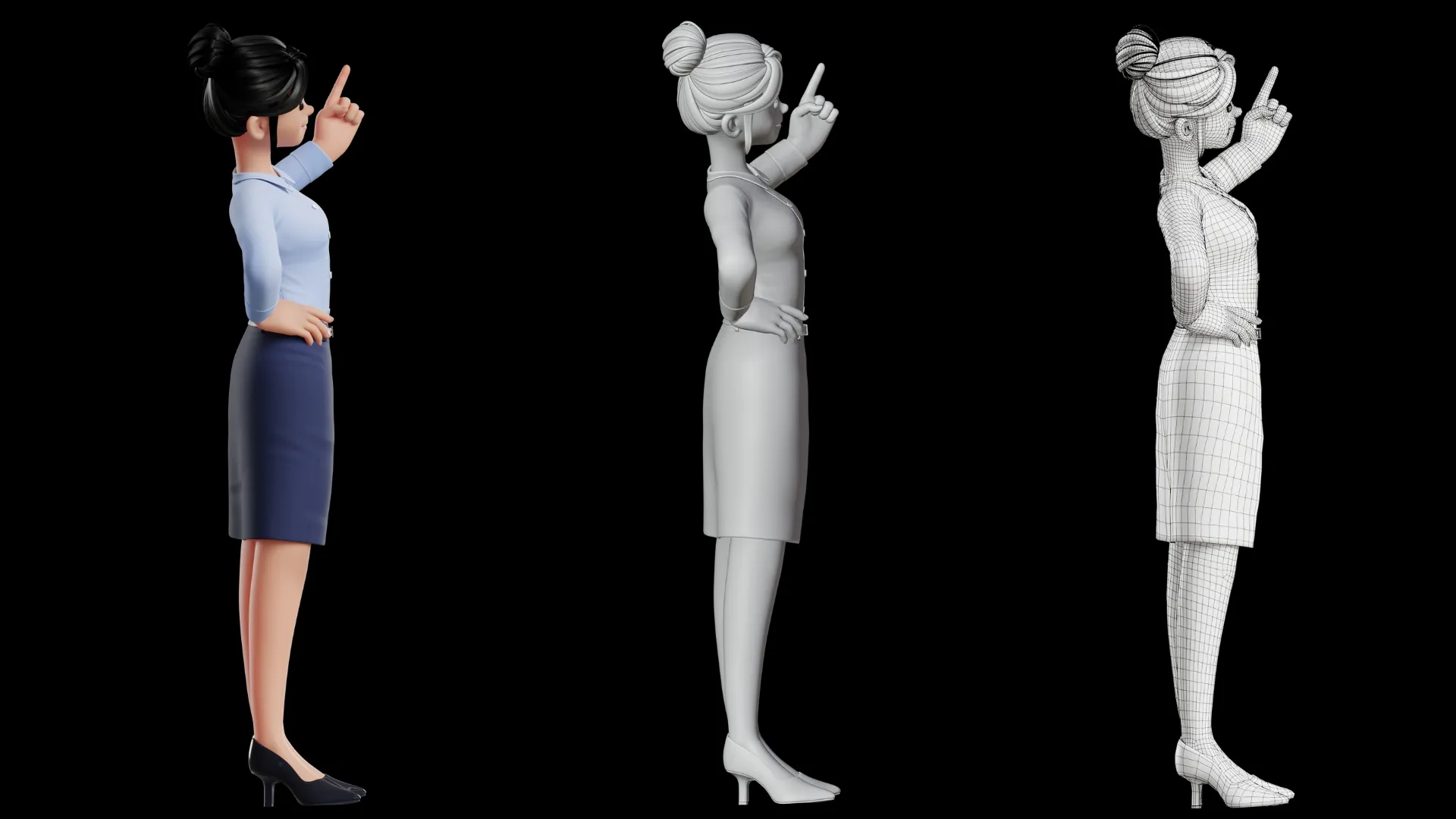 Business Office Cartoon Woman 3D character showcase 3