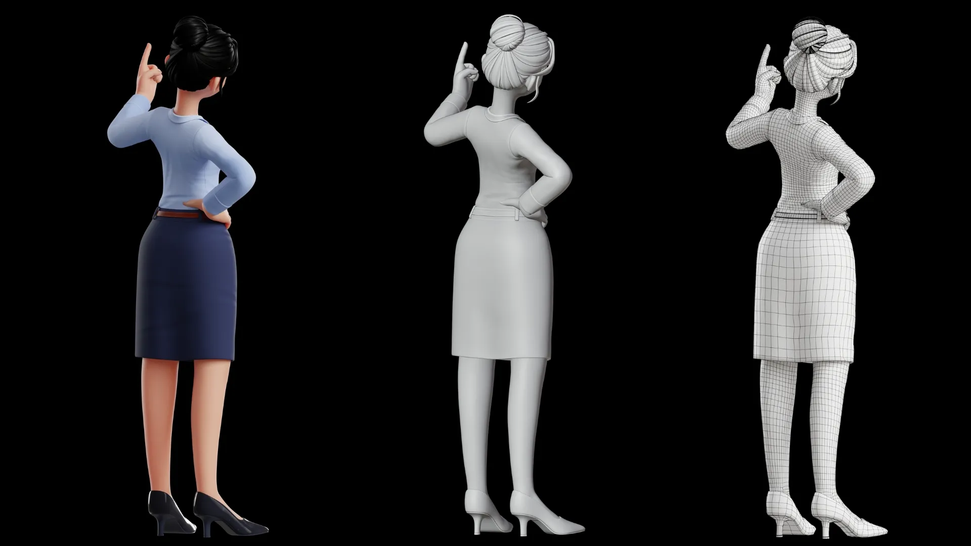 Business Office Cartoon Woman 3D character showcase 4