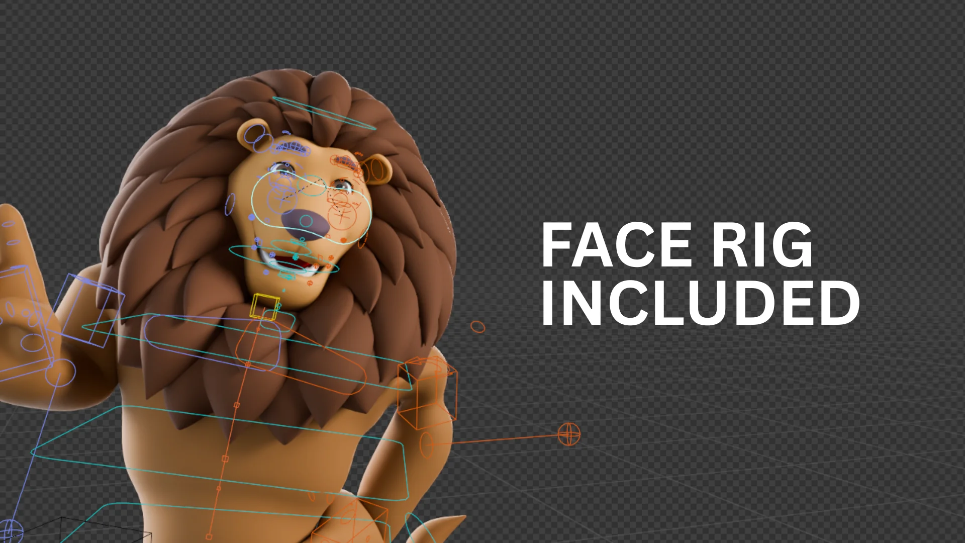 Cartoon Lion Mascot - Rigged 3D Character in Blender with face rig
