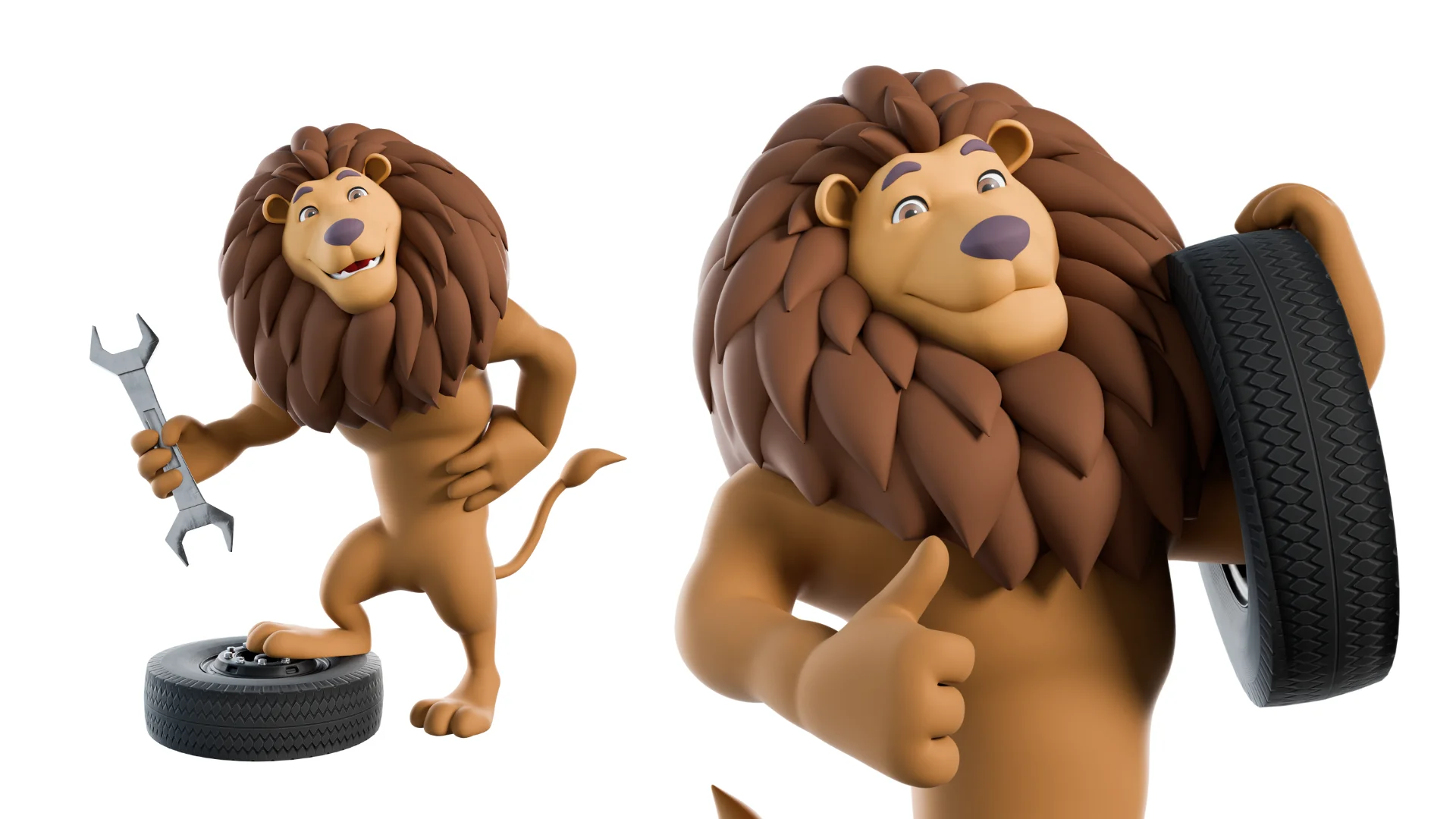 High-quality stylized lion mascot 3D character rendering showcase