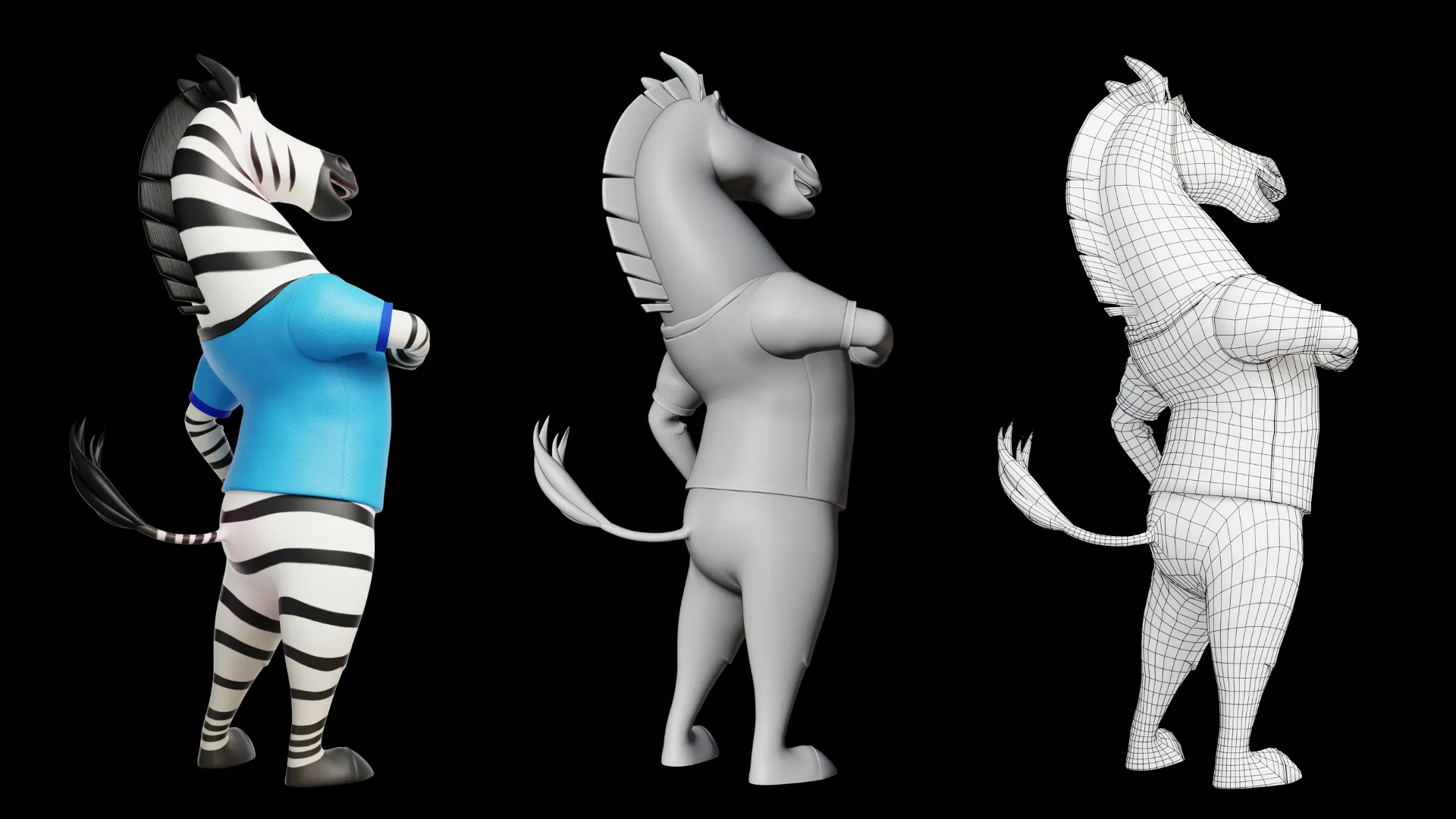 Stylized zebra mascot 3D character showcase 4
