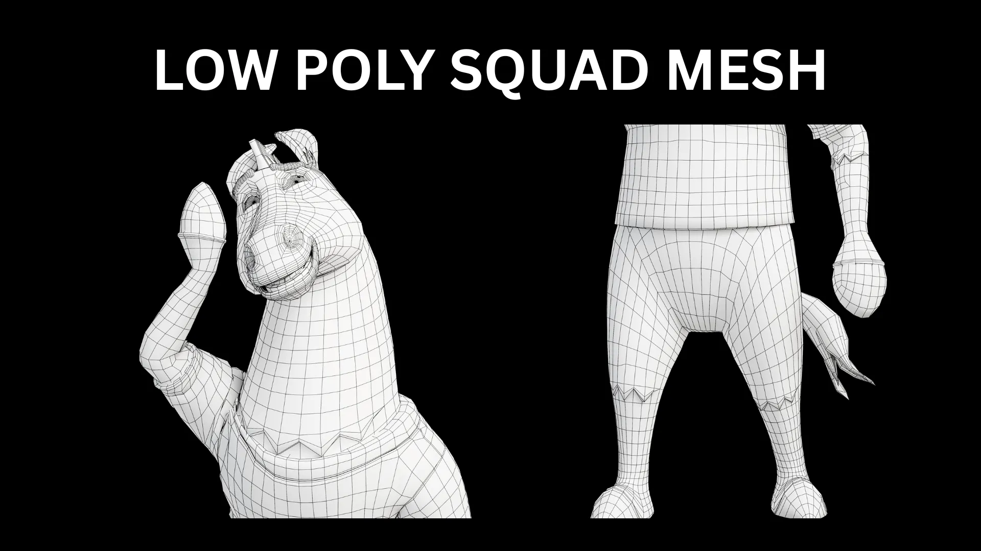 Low-poly quad topology 3D zebra mascot character wireframe