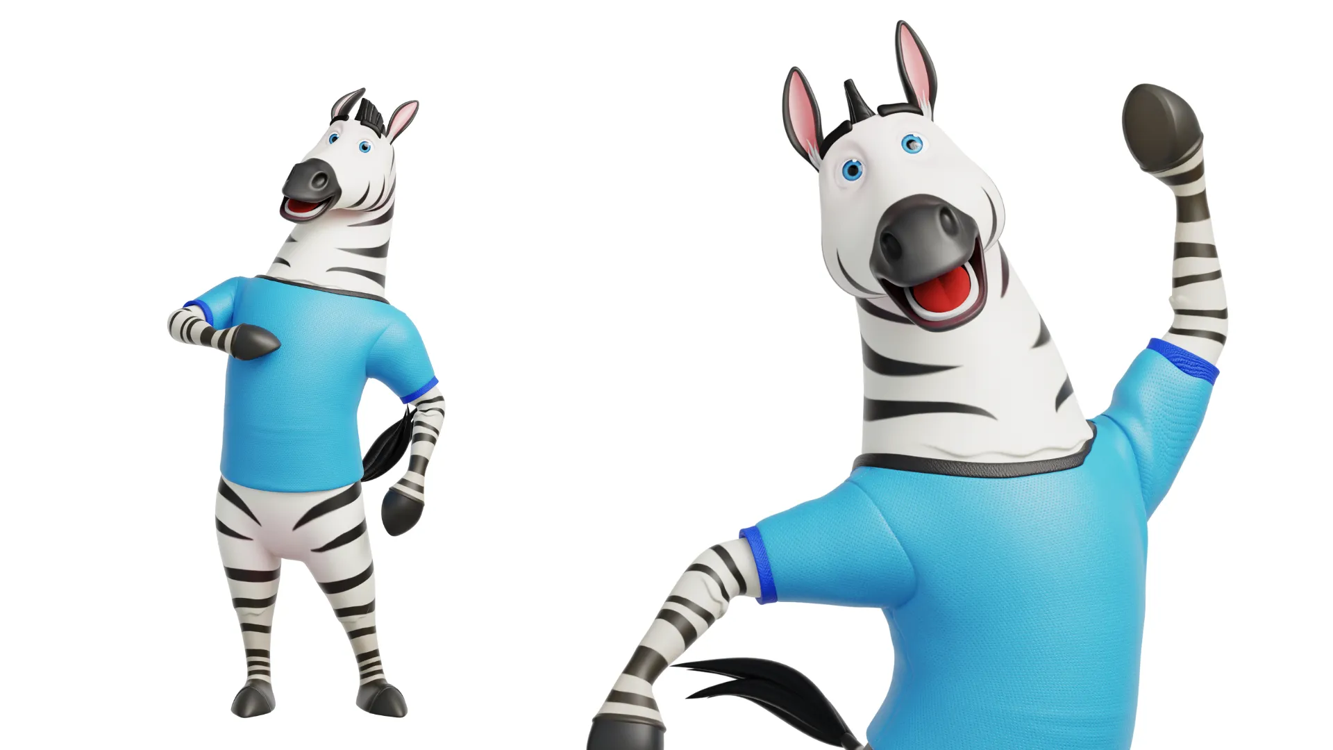 High-quality stylized zebra mascot 3D character rendering showcase