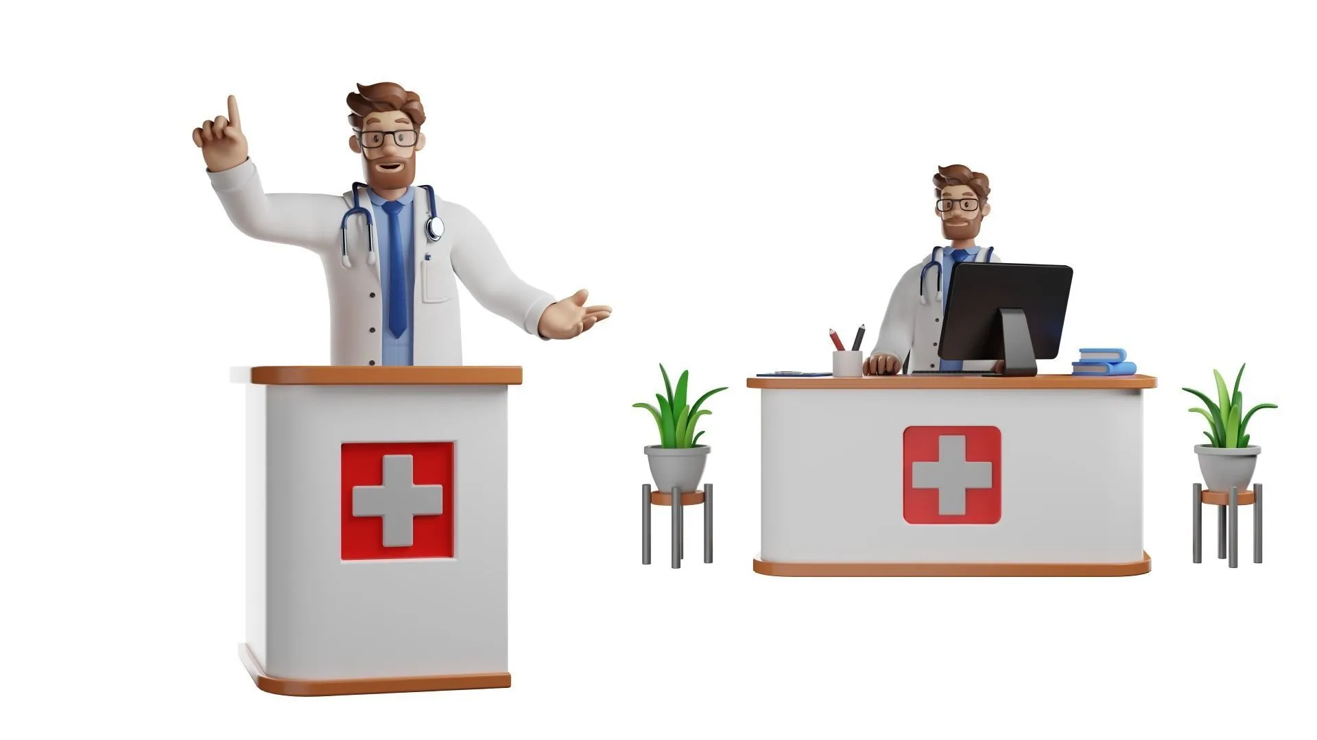 Doctor Cartoon Male Character rigged 3D character in different pose