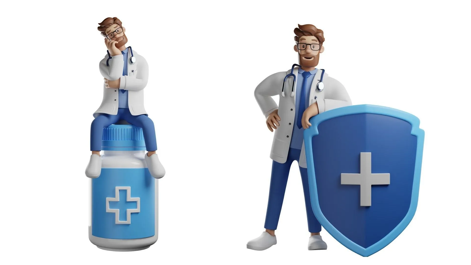 Doctor Cartoon Male Character 3D model full body render