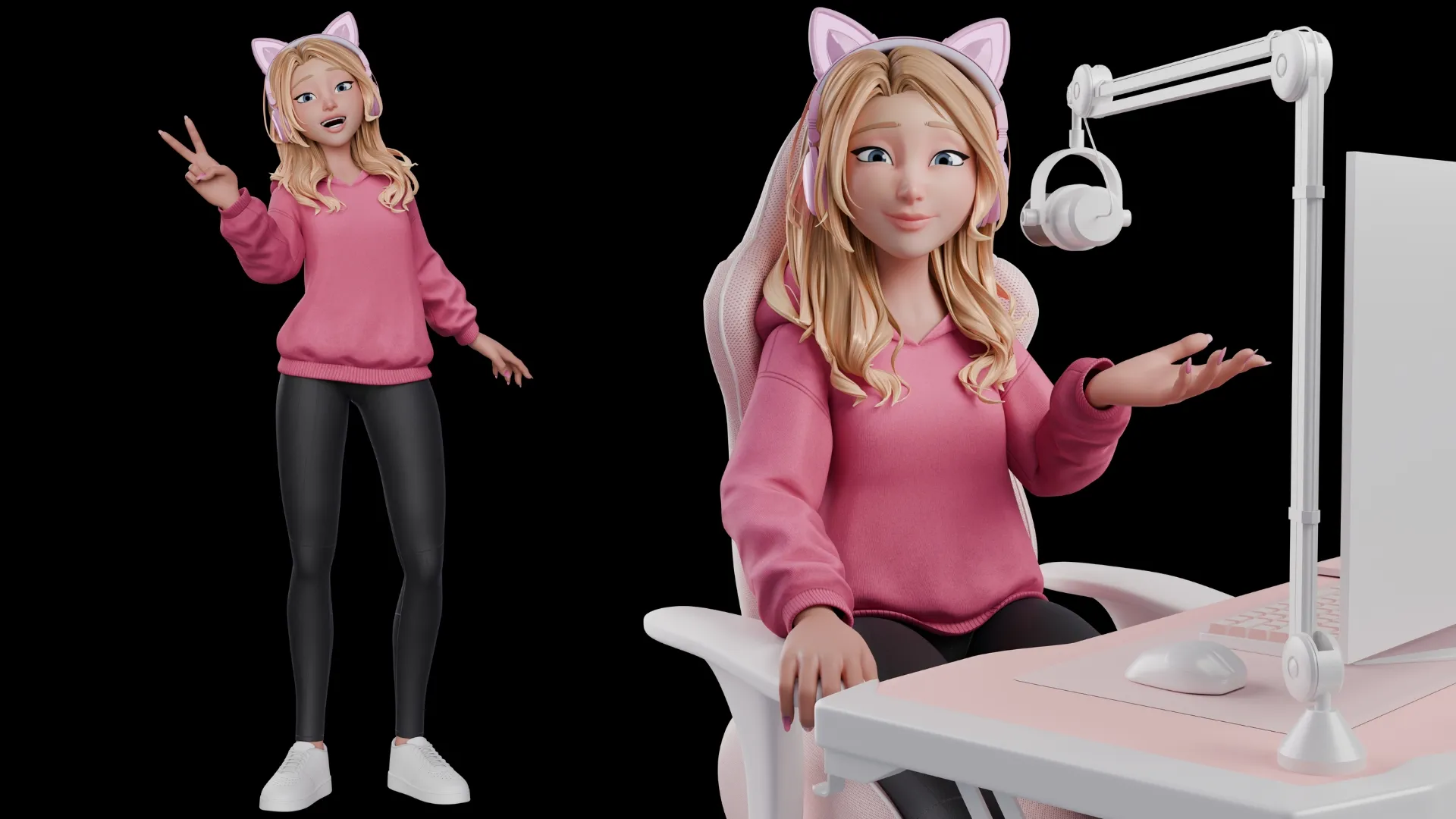 Gamer Girl White Woman 3D character closeup 2