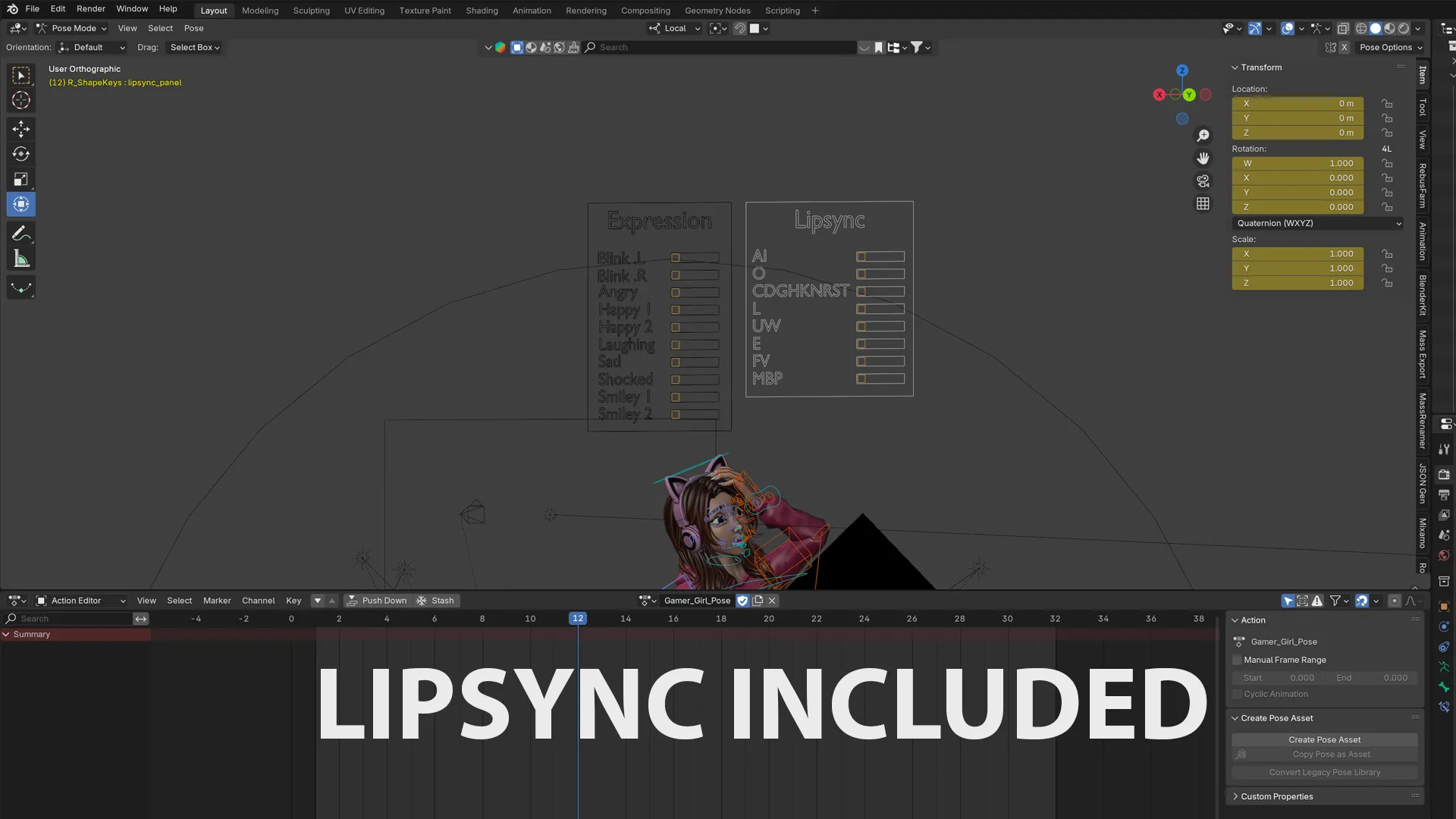 Lipsync-ready expressions for Gamer Girl White Woman