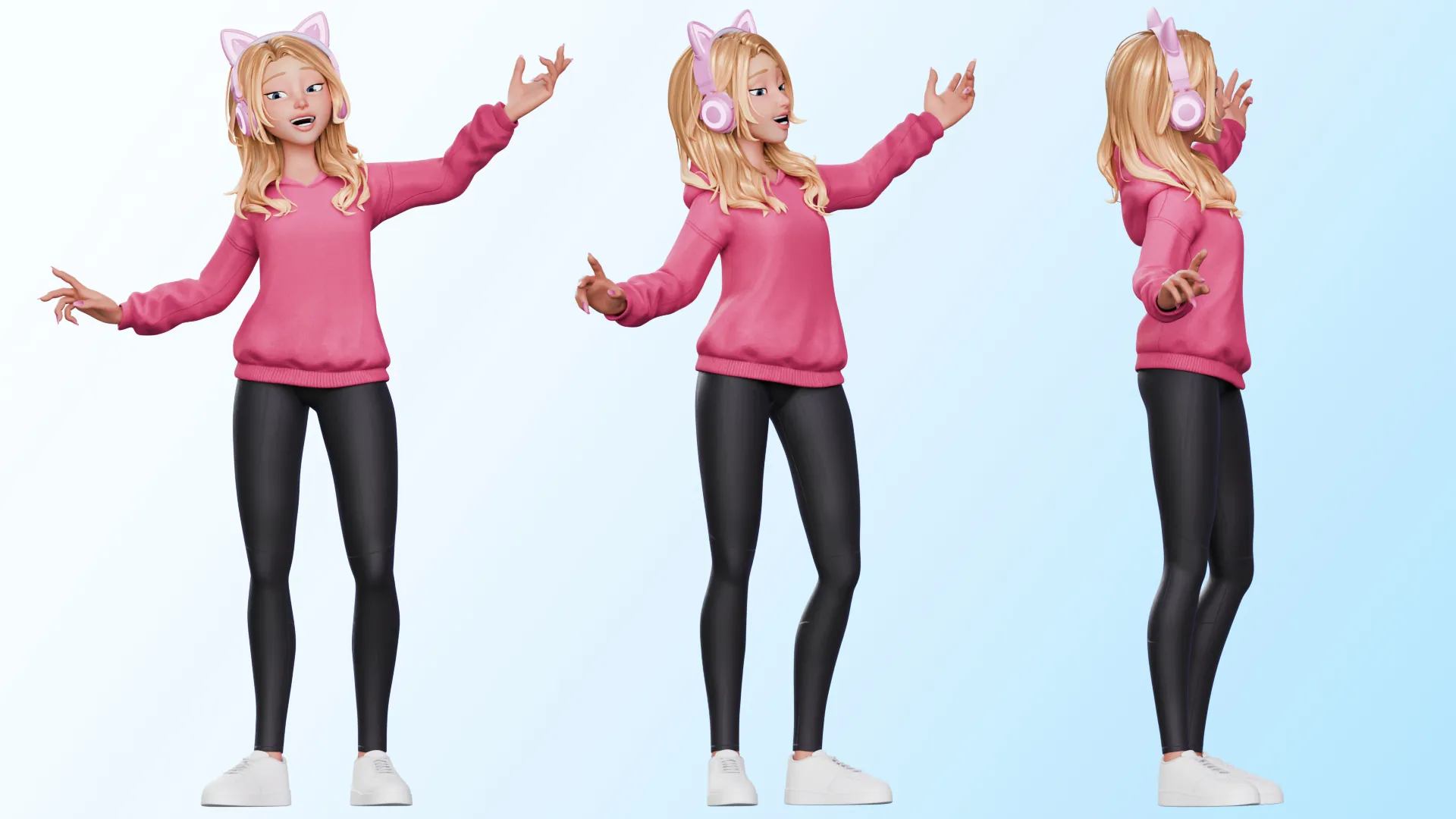 Gamer Girl White Woman 3D character animation showcase