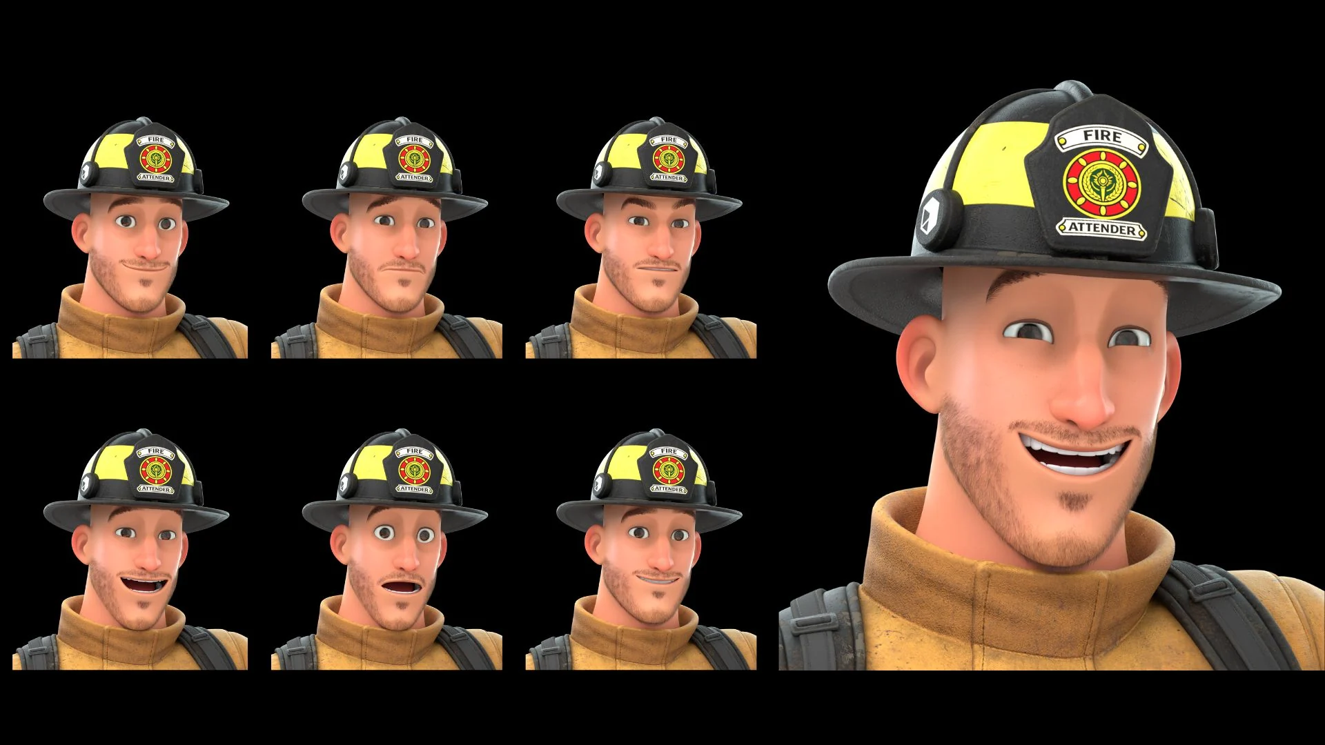 Exemples d'expressions faciales d'un pompier
