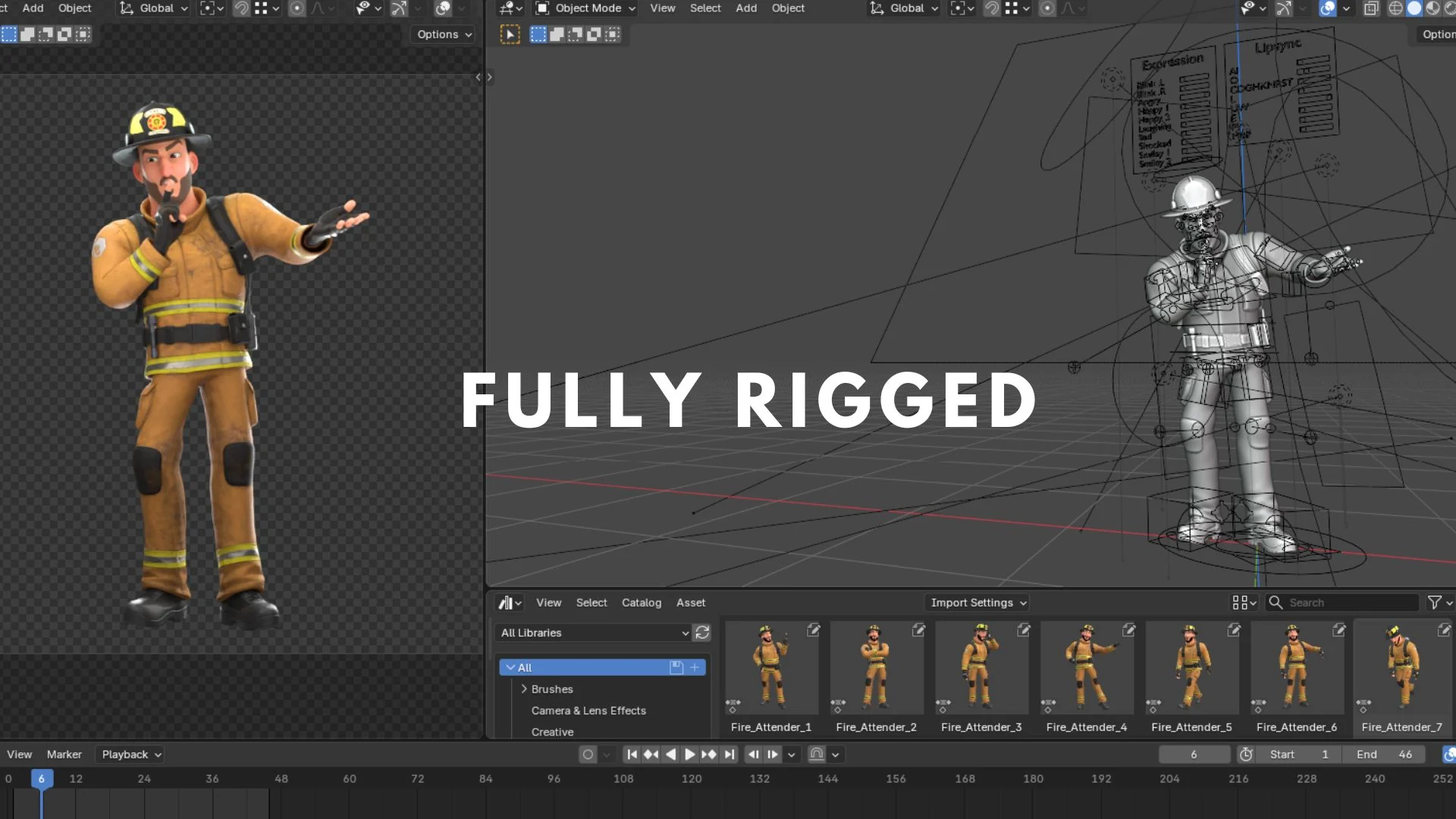 « Fire Attender » : commandes complètes pour un pompier en tenue d'intervention dans Blender