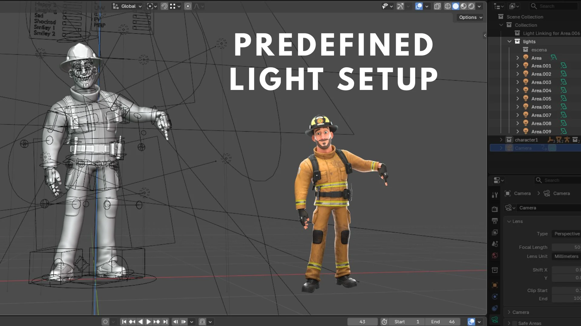 Configuration d'éclairage prédéfinie « Fire Attender » pour Blender