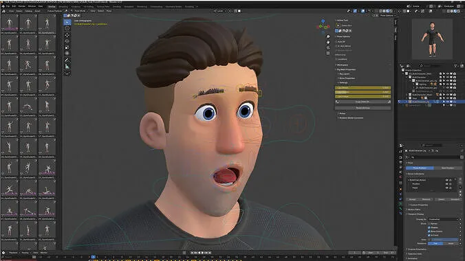 Cartoon Pixar Fitness Man - Rigged 3D Character in Blender with face rig