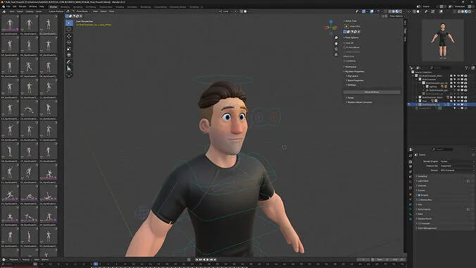 Fully rigged 3D fitness character in Blender with rig controls