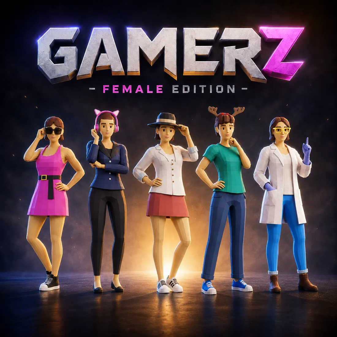 Gamerz Female Edition low-poly 3D character pack preview