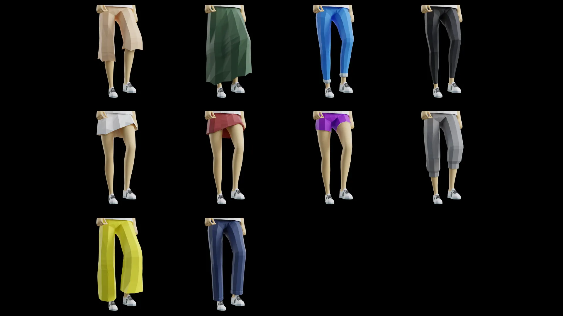 Gamerz female bottoms for game-ready low-poly 3D modular characters