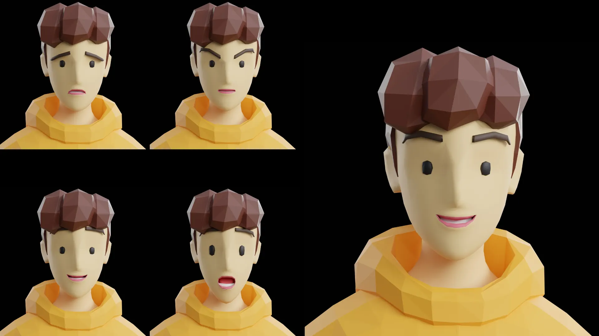 Gamerz female facial expressions for game-ready low-poly 3D modular characters