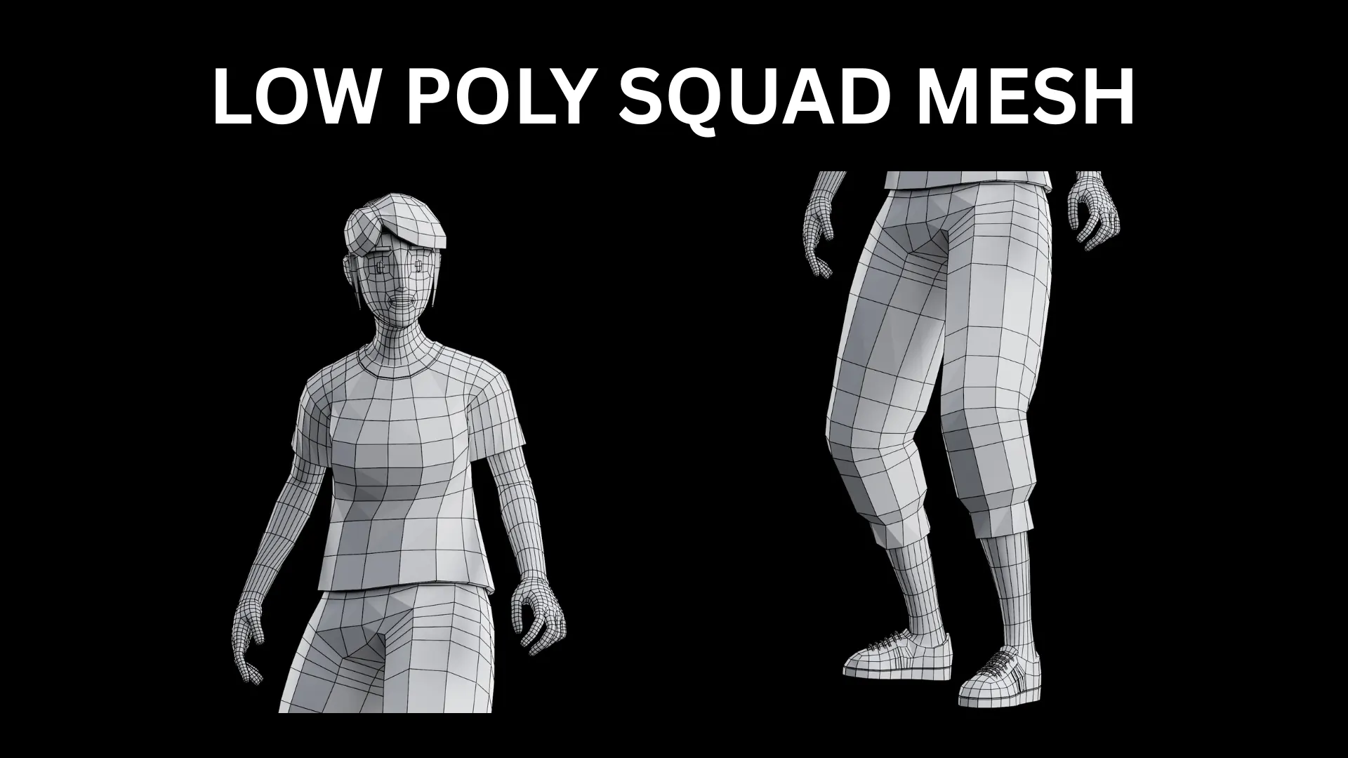 Gamerz female low-poly 3D modular game character wireframe mesh preview