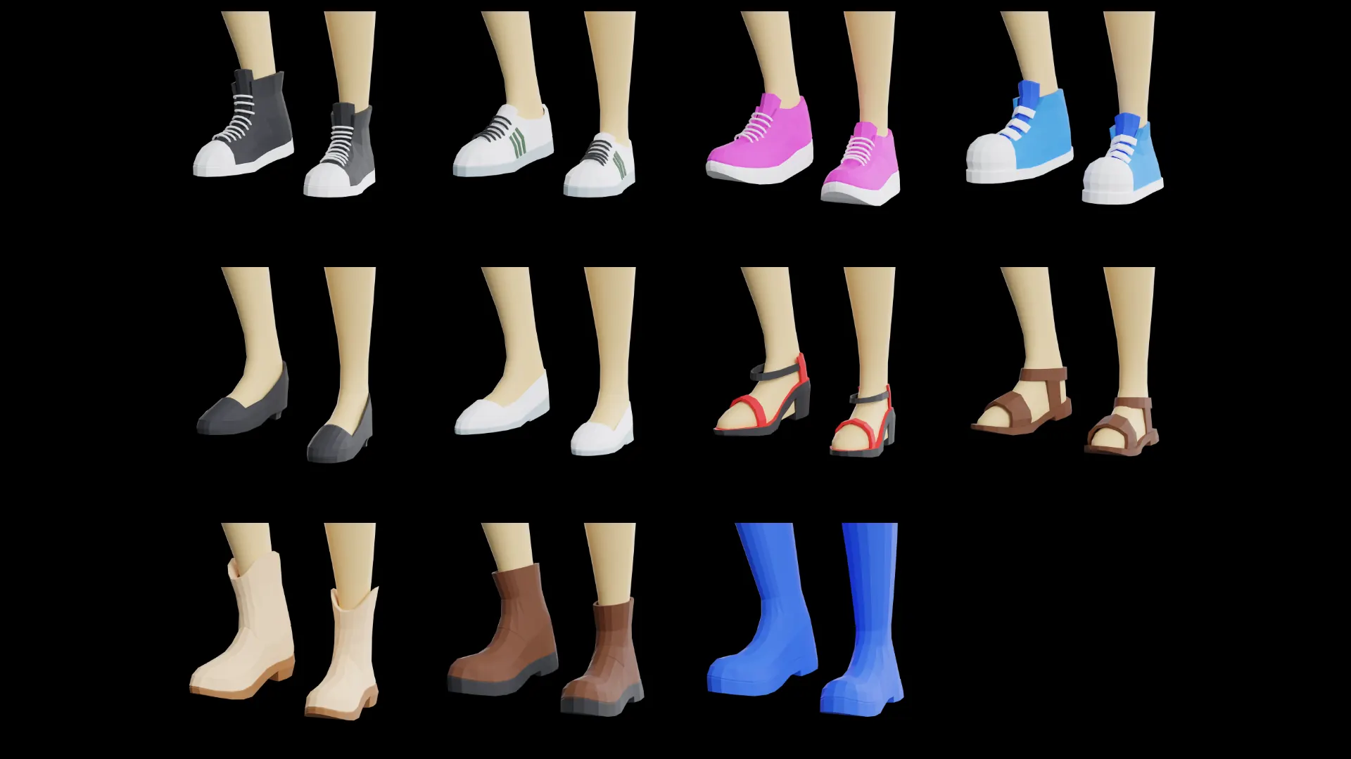 Gamerz female shoes for game-ready low-poly 3D modular characters