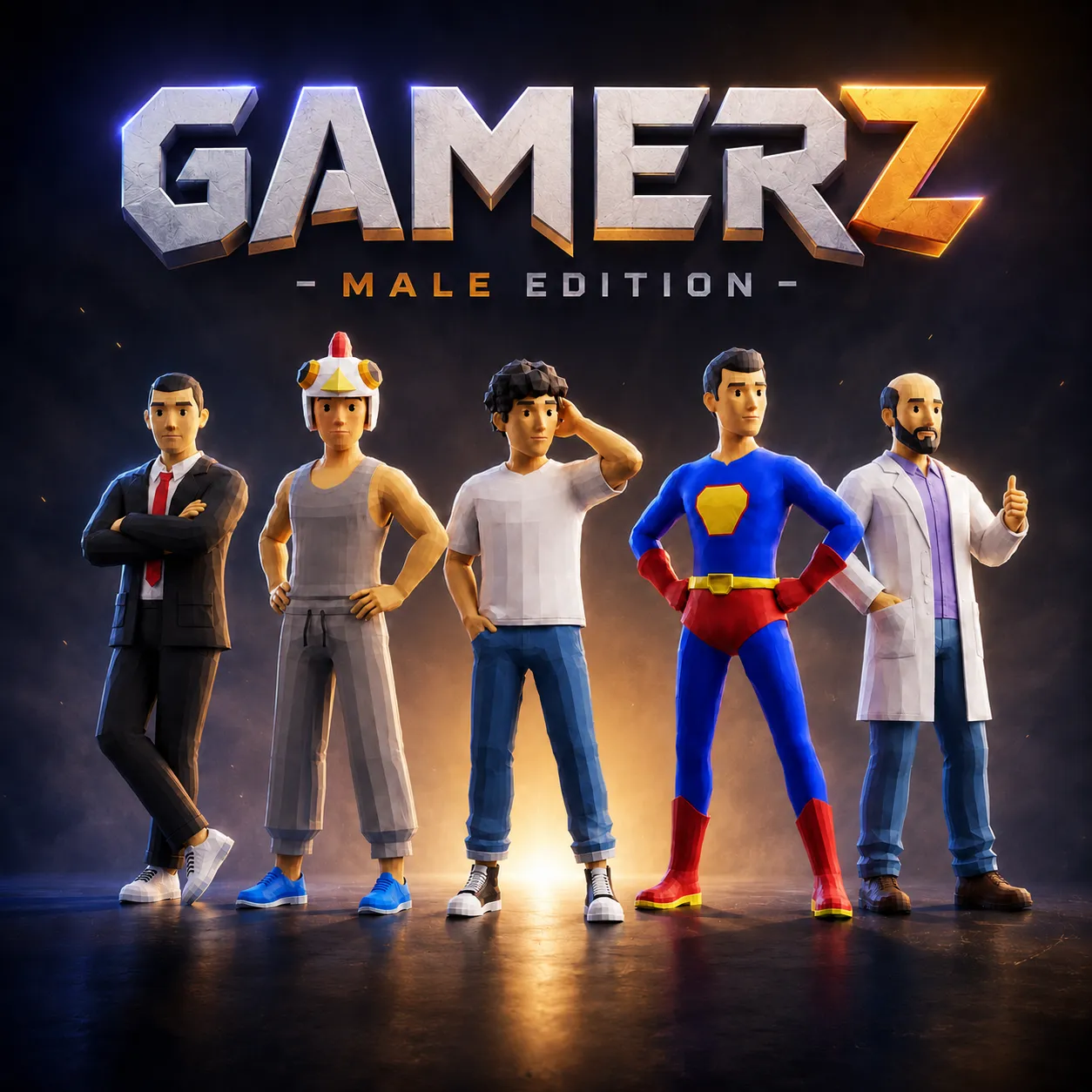 Gamerz Male Edition low-poly 3D character pack preview