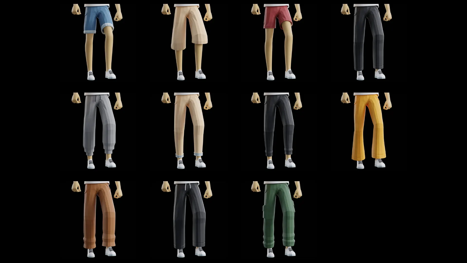 Gamerz male bottoms for game-ready low-poly 3D modular characters