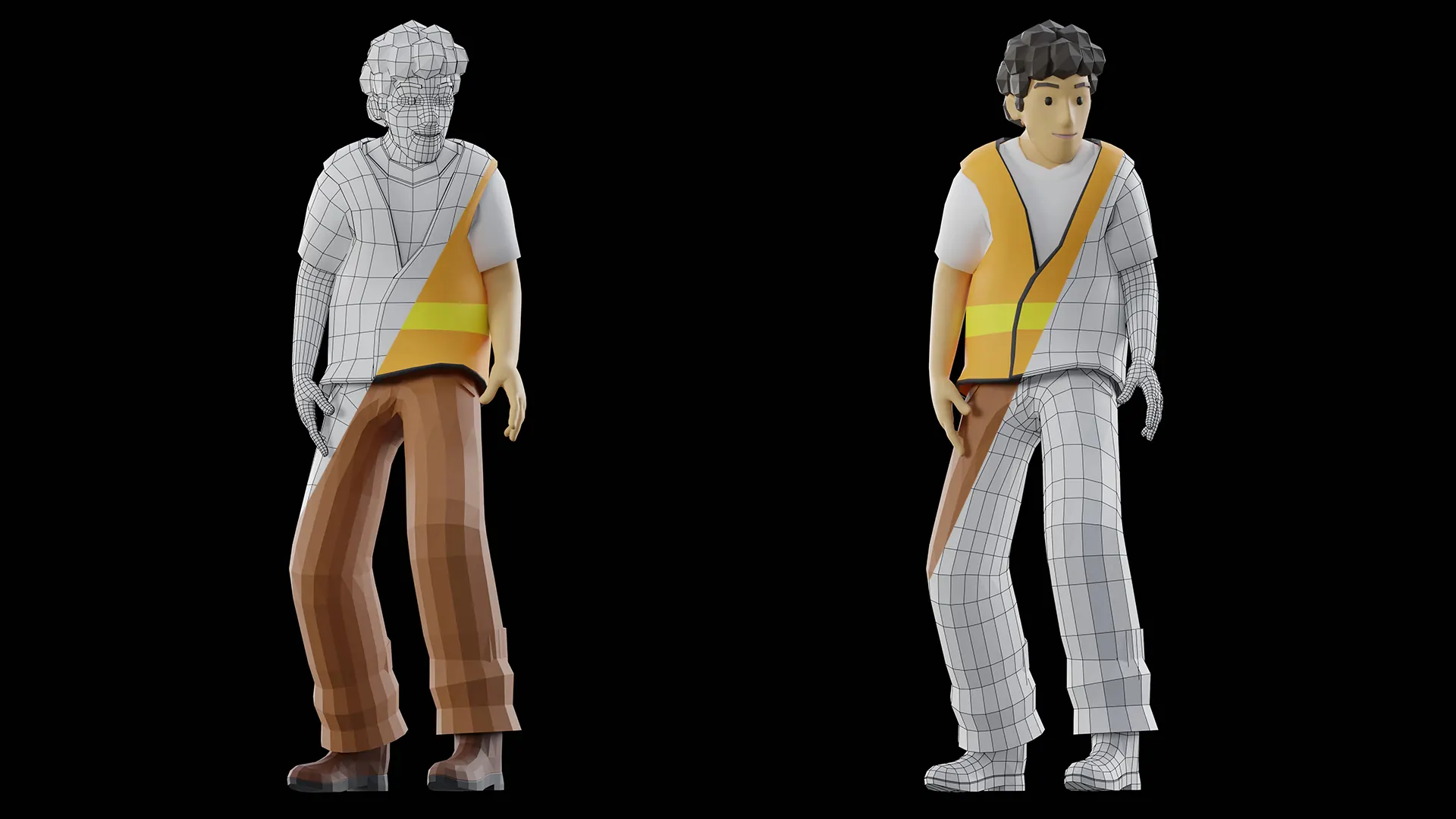 Gamerz male low-poly 3D modular game character mesh and shaded model preview