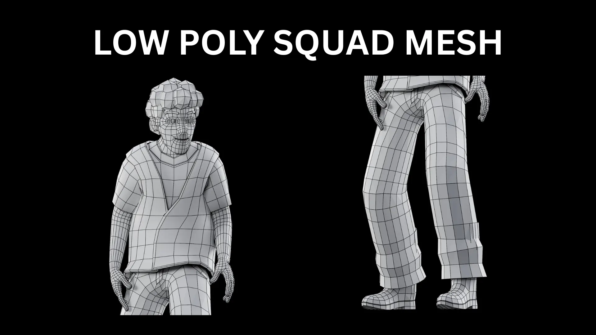 Gamerz low-poly 3D game character mesh topology for modular models