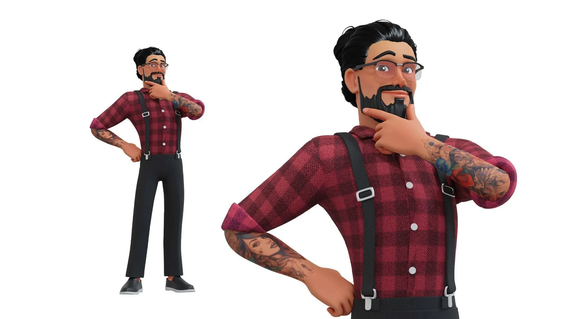 Hipster Man Cartoon Character 3D model render