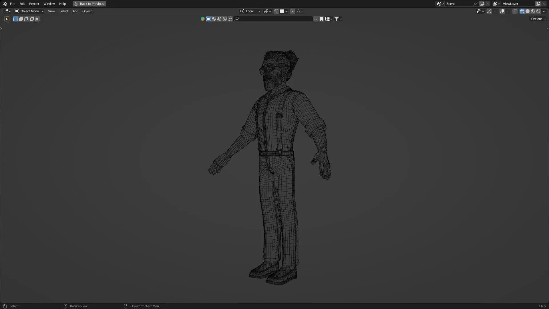 Hipster Man Cartoon Character clean quad topology wireframe mesh