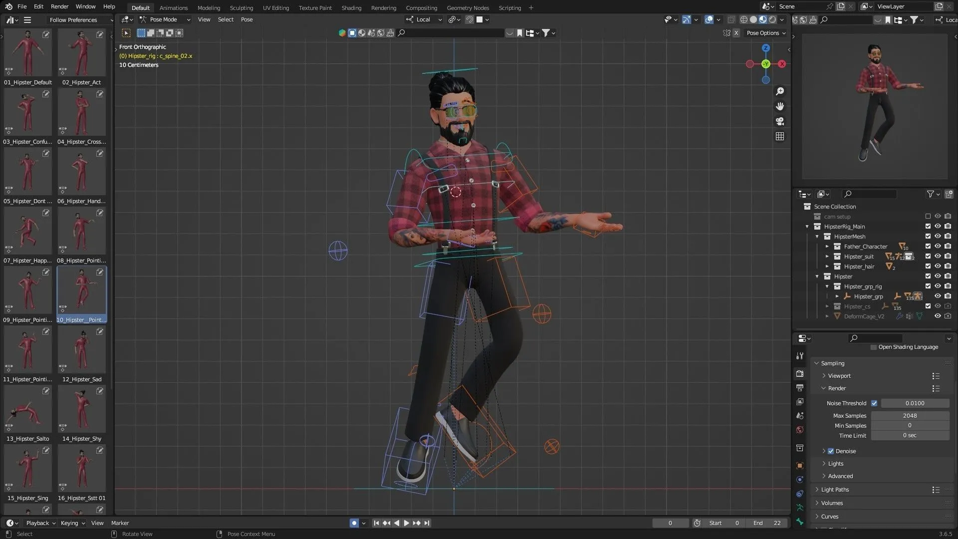 Hipster Man Cartoon Character - Rigged 3D Character in Blender with Auto rig pro rigging system