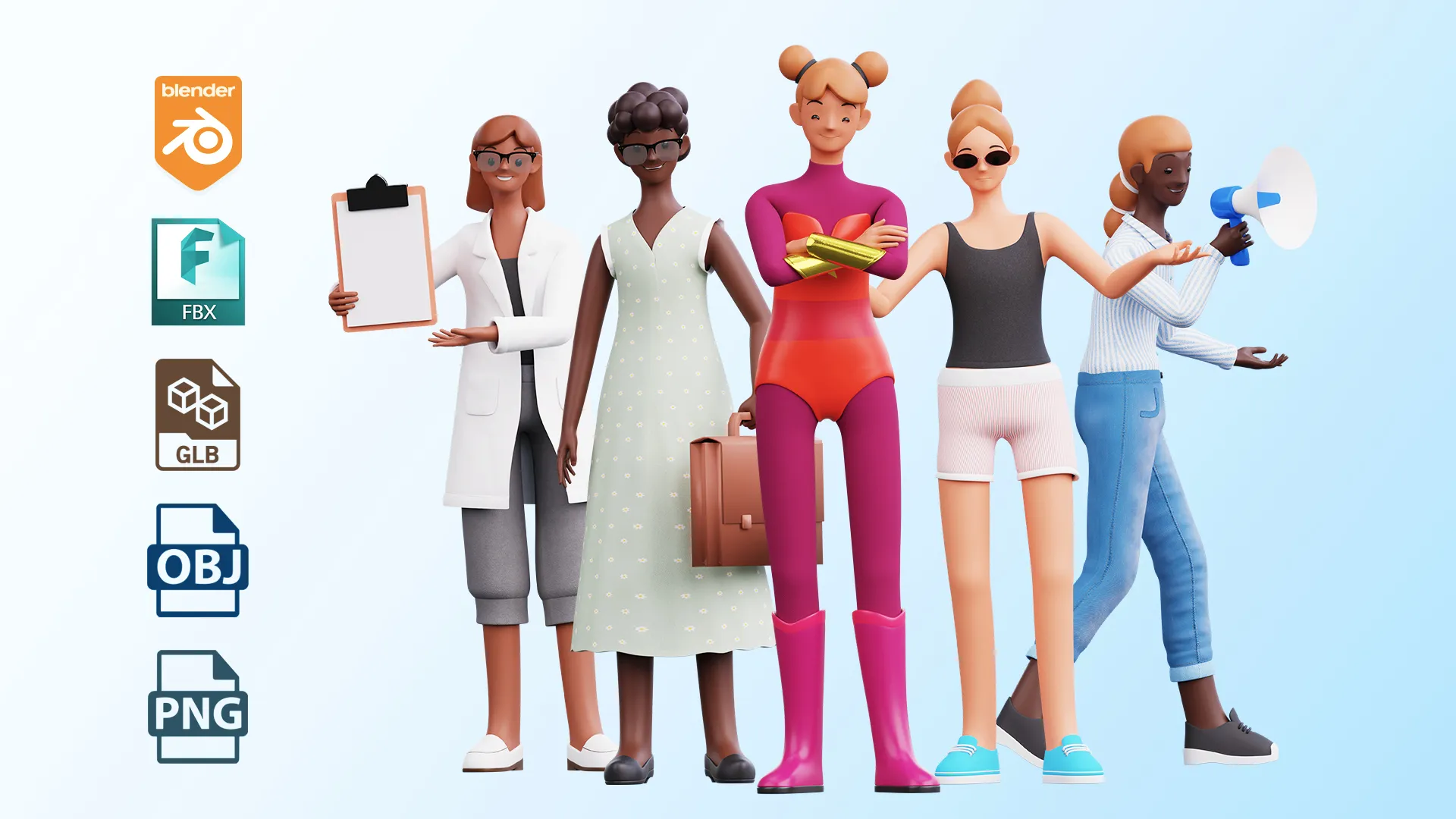 Female 3D Cartoon Human Model - Low Poly Human Character