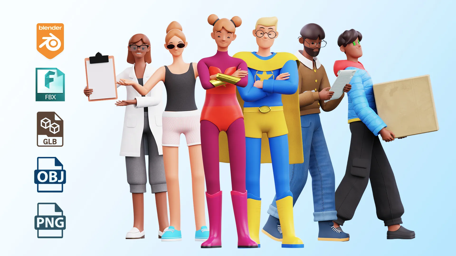 3D Cartoon Human Models Pack - Low Poly Human 3D Models Female and Male
