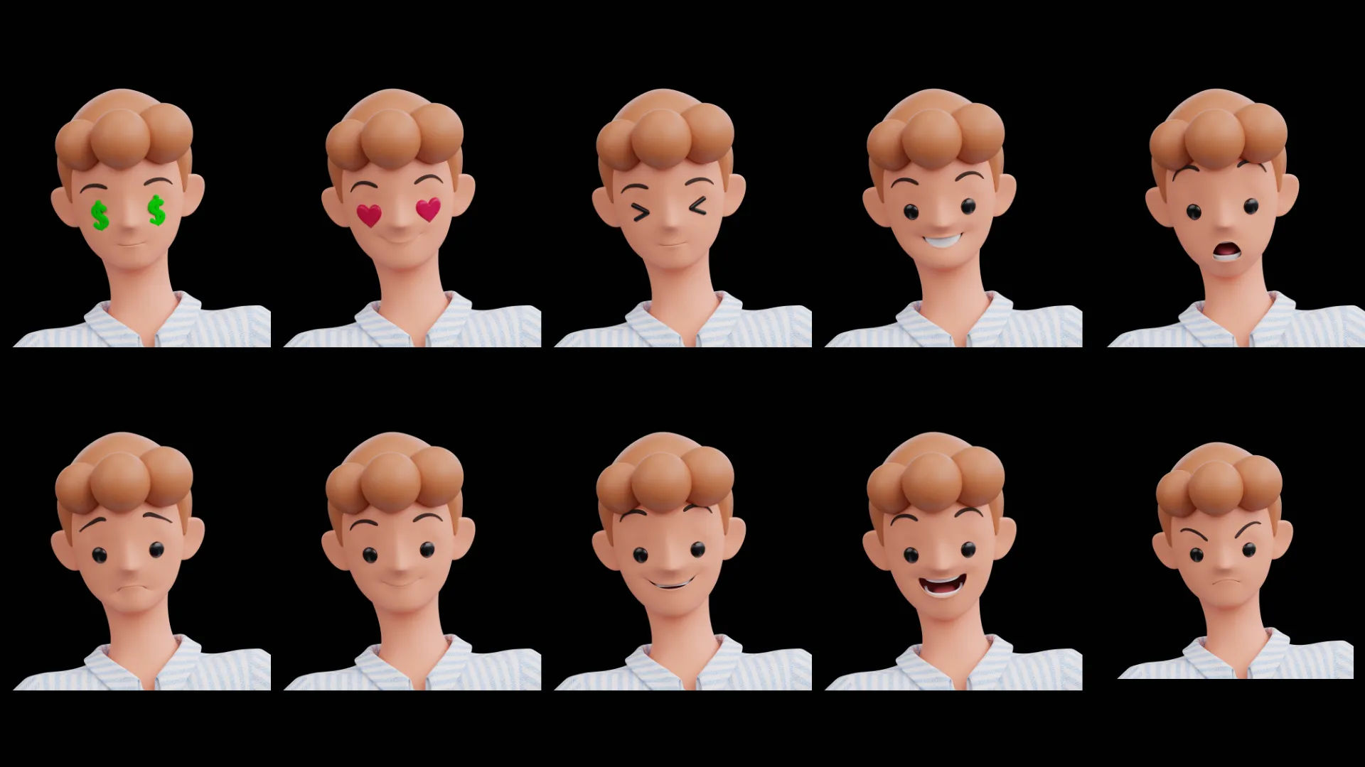 Eye types and facial expressions included with the Humanz 3D character pack