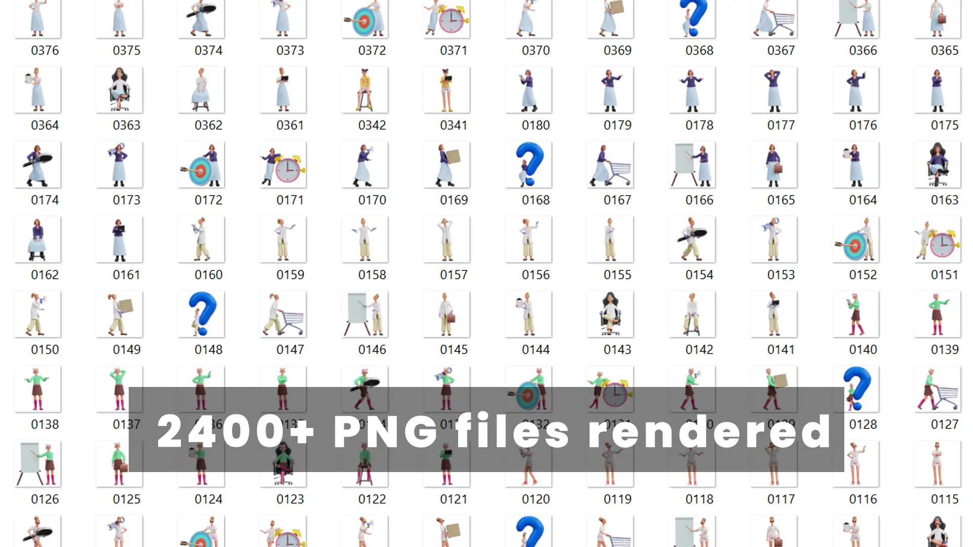 2400+ high quality PNG renders of Humanz 3D models