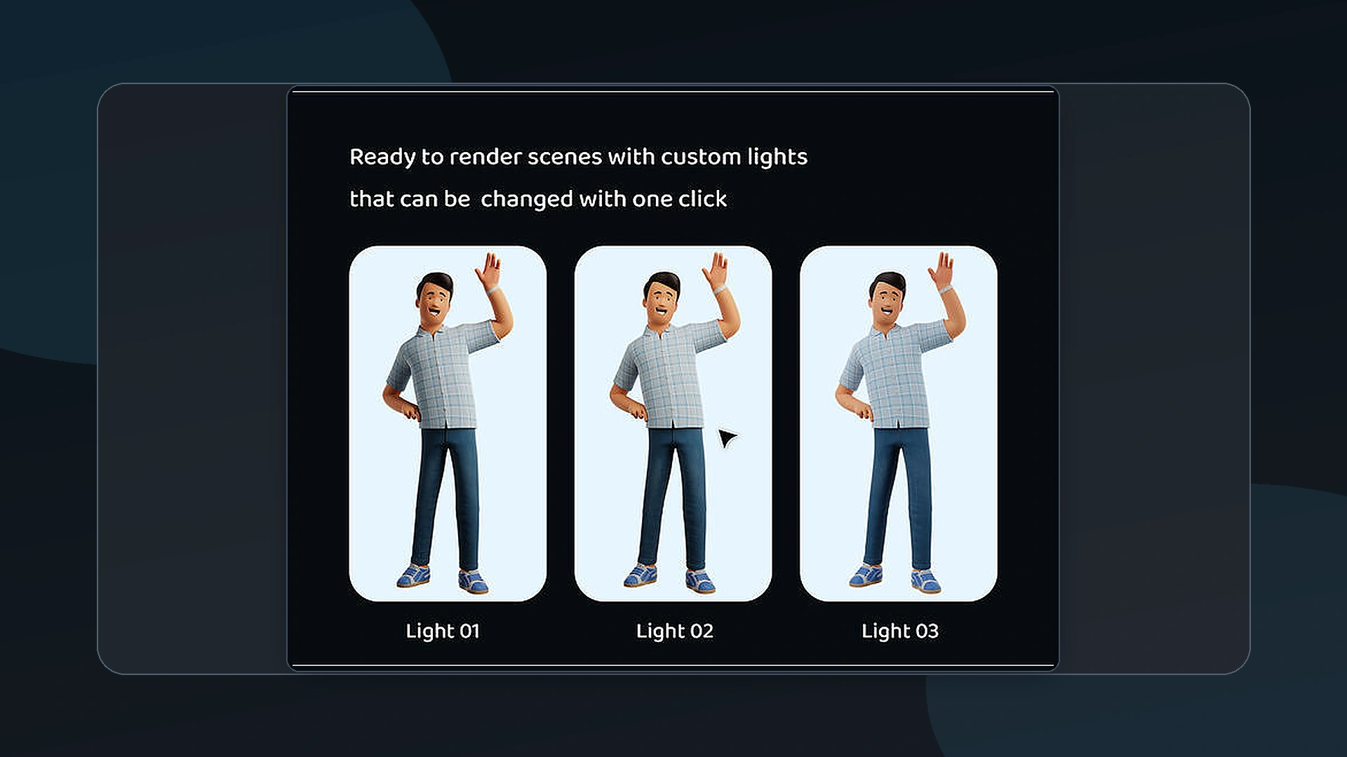 Three ready to render lighting setups for Jennifer and James in Blender