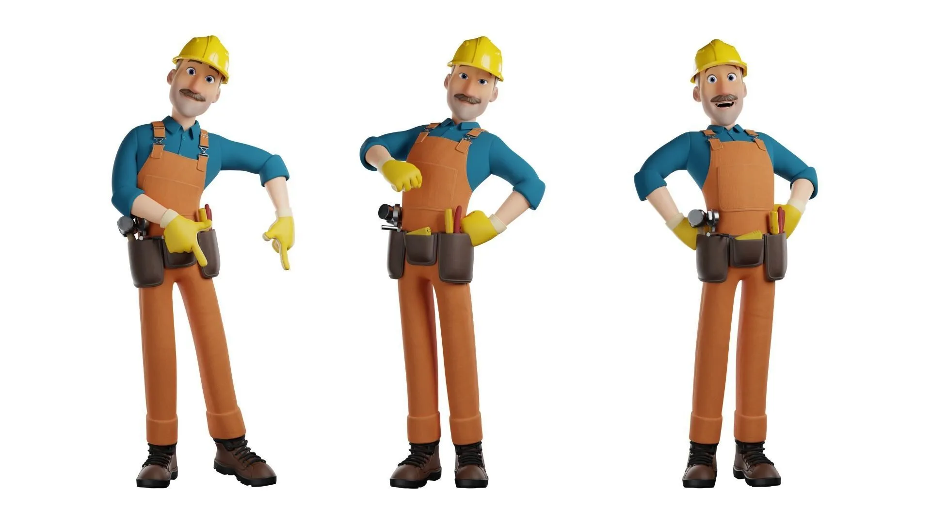 Male Cartoon Builder Character 3D animation showcase