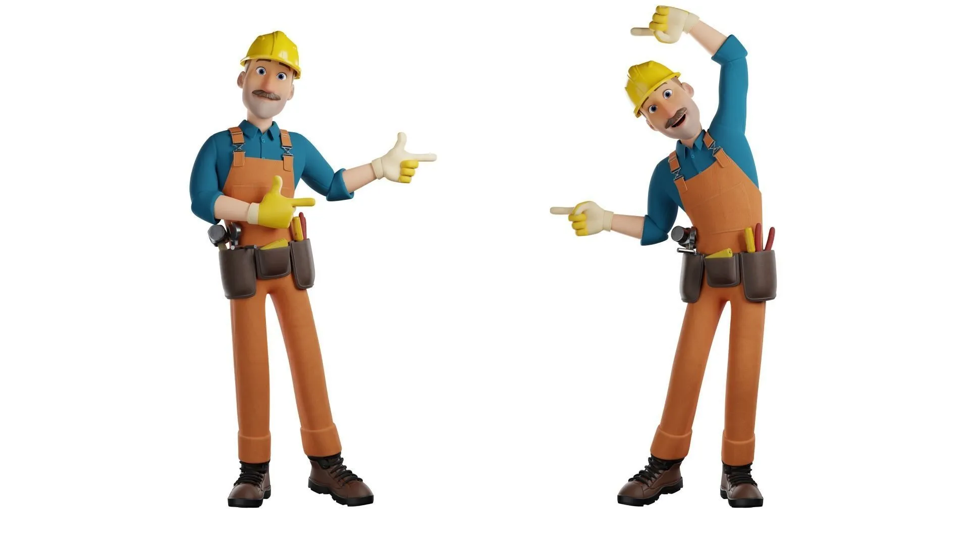 Male Cartoon Builder Character high quality 3D model details showcase