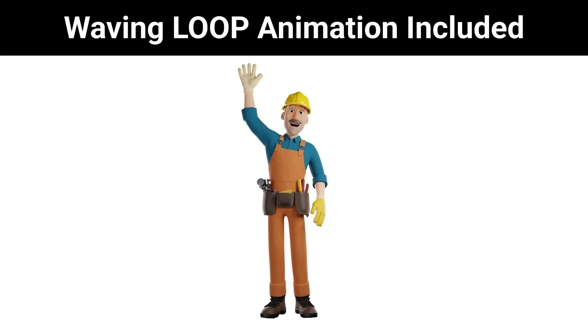 Male Cartoon Builder Character waving loop animation