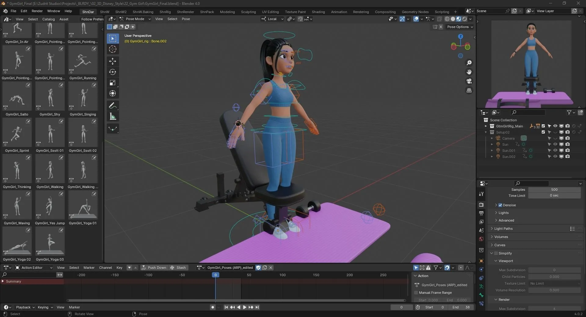 Sports Gym Fitness Woman in Blender workspace